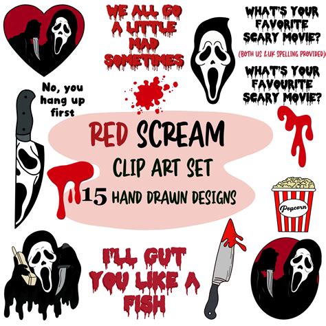 Scream Ghost Face Hand Drawn Clip Art Bundle /red / 15 PNG - Etsy UK