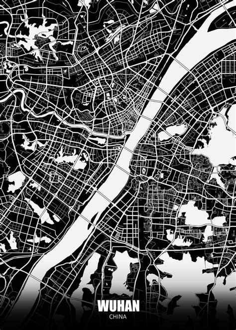 'Wuhan China Dark Map' Poster by Zake Yonkou | Displate