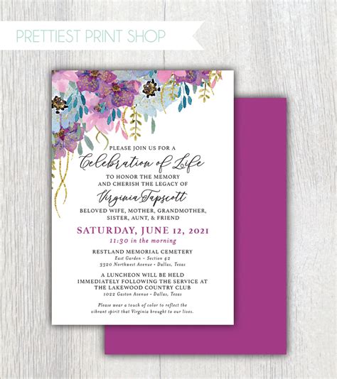 Printable Celebration Of Life Invitations