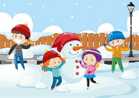 Happy children playing in the snow 370402 Vector Art at Vecteezy