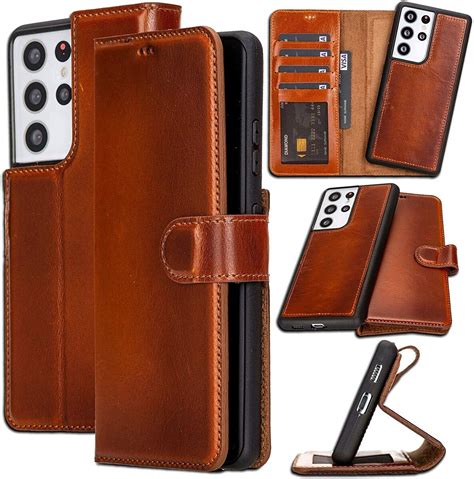 Ultra 即決 Rugged Leather Wallet Case 海外 Galaxy Cover Card Holder S21 ...