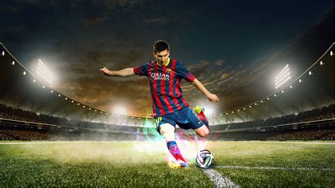 Football Player Is Hitting A Ball With Leg Wearing Red Blue Dress HD ...