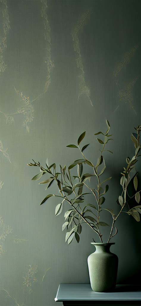 Vase with Olive Sage Green Wallpaper - Green Aesthetic Wallpaper