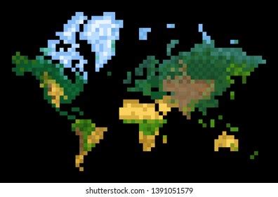 Pixel Art Abstract World Map Isolated Stock Vector (Royalty Free ...