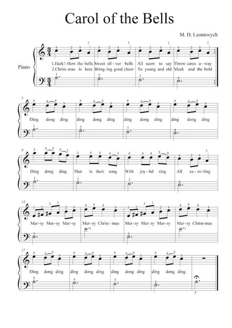 Carol of the Bells Very Easy Piano Sheets Digital Download With Lyrics ...