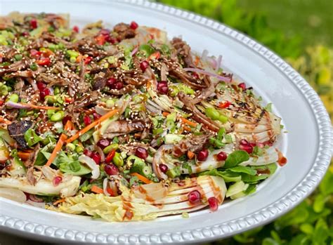 Crispy Duck Salad with Charred Chinese Cabbage, Lychees & Pomegranate ...