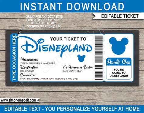 Surprise Trip to Disneyland Ticket Template | Printable Disney Trip ...