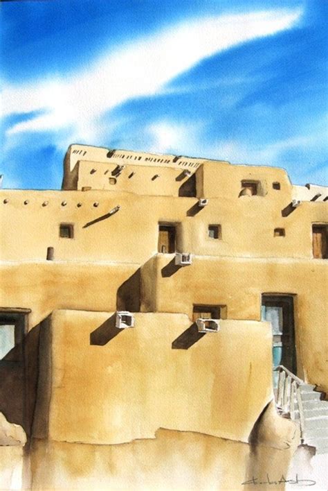 Taos Pueblo original watercolor painting | Etsy | Taos pueblo, Pueblo ...