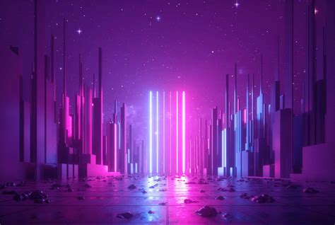 3d abstract neon background, glowing ultraviolet vertical lines, cyber ...