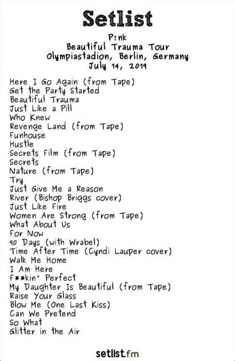 Pink Tour 2024 Setlist - Evita Janette