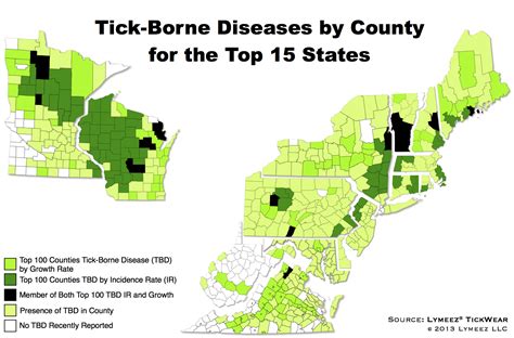 Tick-borne Diseases (Incidences) by County for the Top 15 US States ...