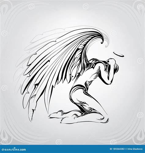 Sad Angel in Ornament. Vector Illustration Stock Vector - Illustration ...