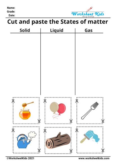 States of Matter Worksheets : Solid, Liquid and Gas - Free printable PDF