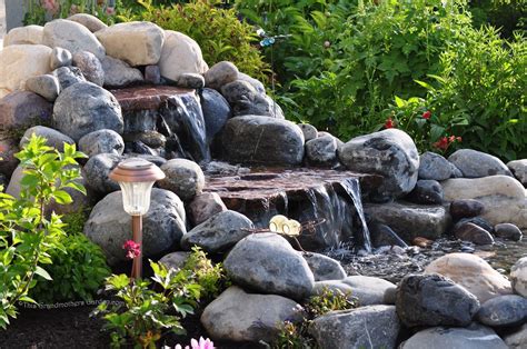 Landscaping, Beautiful Garden Waterfalls With Natural Rock Surround By ...