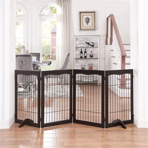 Unipaws Freestanding Wire Pet Gate, Wooden Dog Gates with 2PCS Support ...