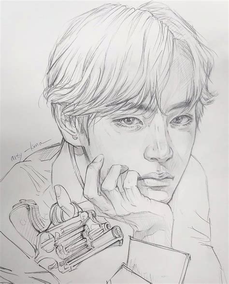 V Bts Drawings Sketch In 2020 Bts Drawings Easy Drawings Drawings ...