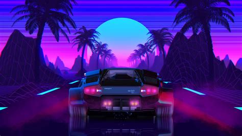 Black car neon wallpaper, Lamborghini, vehicle, artwork, rear view ...