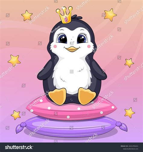 Cute Cartoon Penguin Crown Sits On Stock Vector (Royalty Free ...