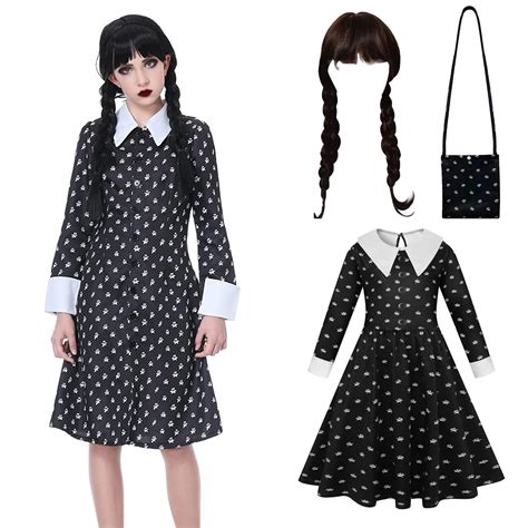 Wednesday Addams Costume for Adult Women Kids Girls Long Sleeve Peter ...