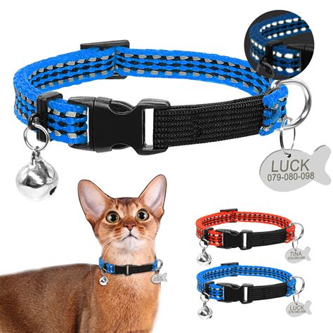 Reflective Cat Collar and Tag Set Elastic Cat Collars Personalized Cat ...