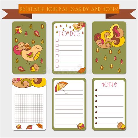 Printable Notes, Journal Cards With Autmun Illustrations. Template For ...