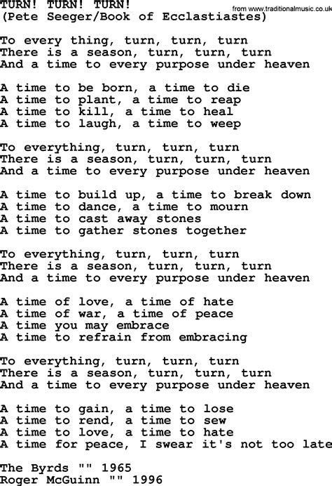 Turn! Turn! Turn!, by The Byrds - lyrics with pdf