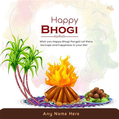 Happy Bhogi Pongal 2024 Greeting Card With Name Edit