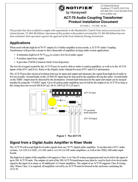 HONEYWELL NOTIFIER ACT-70 PRODUCT INSTALLATION DOCUMENT Pdf Download ...