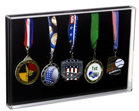 Deluxe Acrylic Five (5) Medals or Ribbons Award Display Case with Wall ...