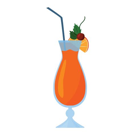 Cocktail in a tall glass with a slice of orange and a cherry. Cartoon ...