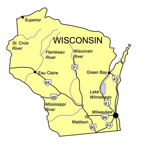 Wisconsin US State PowerPoint Map, Highways, Waterways, Capital and ...