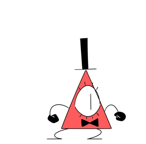 a red triangle with a black bow tie on it's head and two balls in front ...