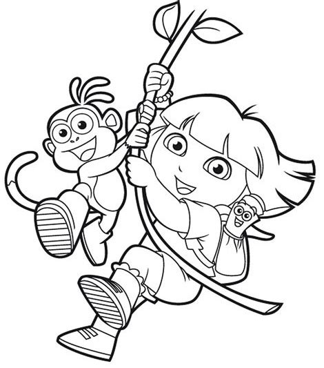 Happy Dora And Boots Coloring Page - Free Printable Coloring Pages for Kids