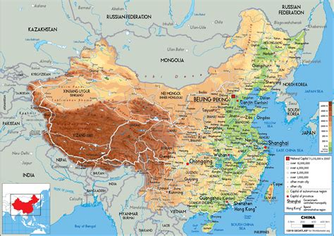 China Map (Physical) - Worldometer