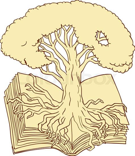 Oak Tree Rooted on Book Drawing | Stock vector | Colourbox