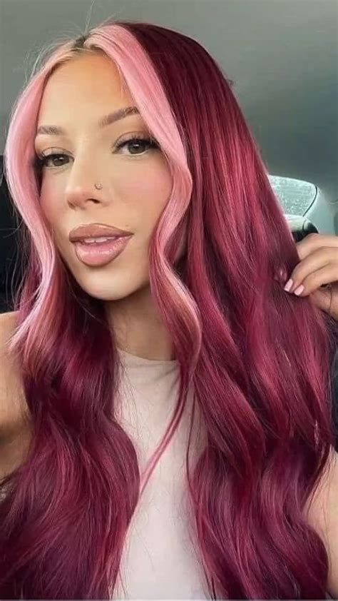 Cool red/pink skunk stripe hair | Vivid hair color, Hair highlights ...