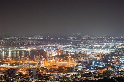 Premium Photo | Night view of the haifa city and akko bay israel