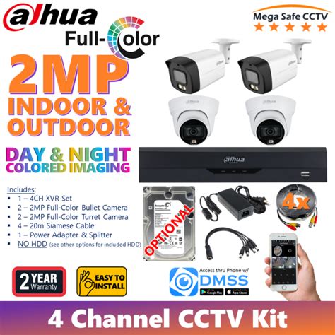 Dahua 4-Channel 2MP Full-Color 4Cameras (2 Bullet, 2 Turret) Outdoor ...