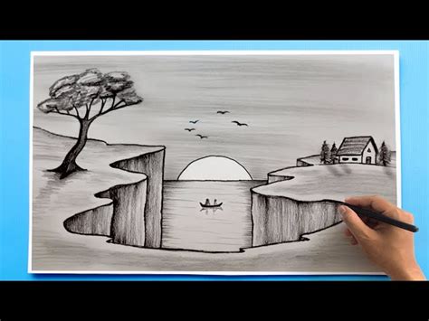 Simple Landscape Drawing | Easy scenery Drawing tutorial - Videos For Kids