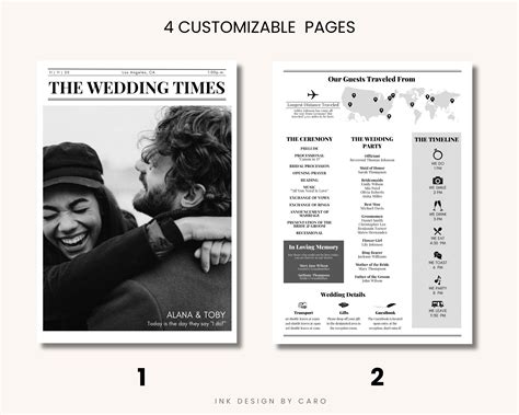 Wedding Newspaper Program Template Editable 4 Page Wedding - Etsy