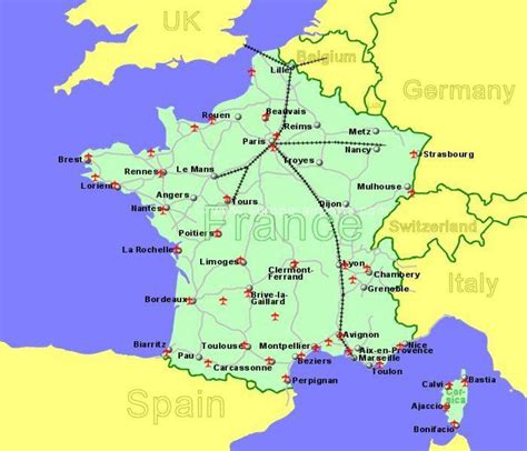 South of France airports map - Airports south France map (Western ...