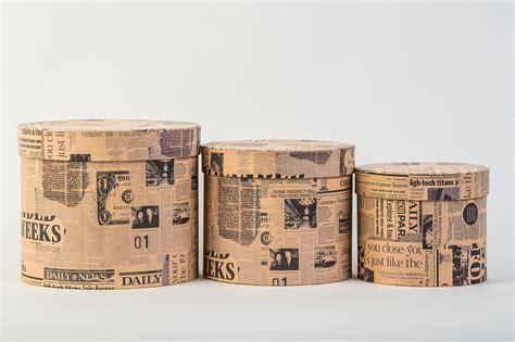 Buy Set of 3?Round Storage Boxes with Newspaper Print Vintage Newspaper ...