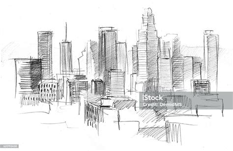 Pencil Drawing Of A Big Modern City With Skyscrapers Stock Vector Art ...