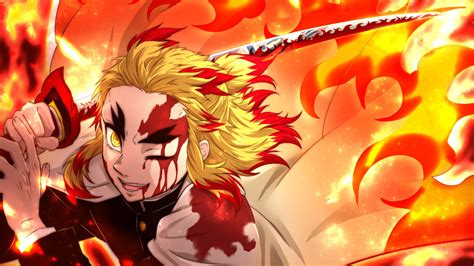 Demon Slayer Kyojuro Rengoku With Sword With Background Of Fire HD ...