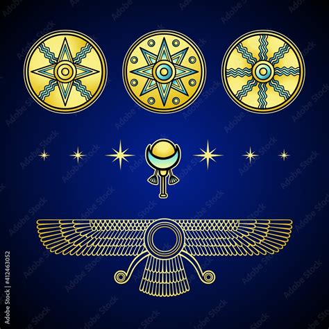 Cartoon drawing: ancient Sumerian symbols. Marduk, Shamash, Ishtar ...