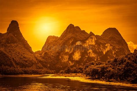 Karst Mountain Scenery Along Li River in China Stock Image - Image of ...