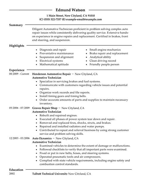 Automotive Technician Resume Examples | Automotive Resume Samples ...