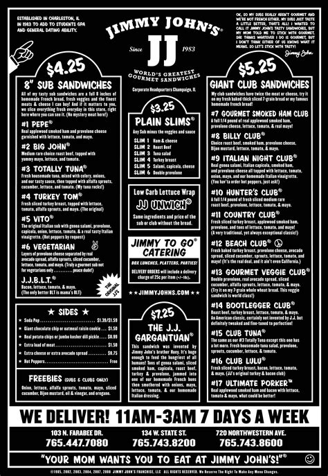 Jimmy Johns Menu - ordarlin