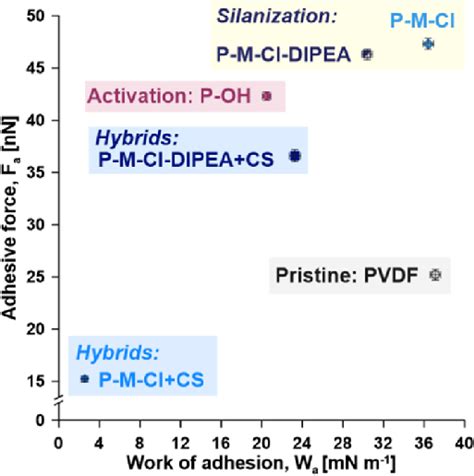 Adhesive properties: adhesive force (F a ) in the function of the work ...