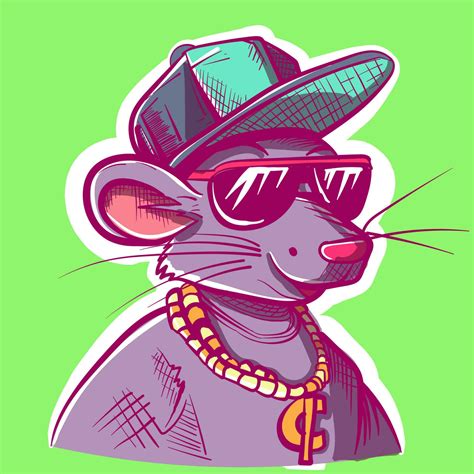 Digital art of a hip hop mouse with a rap hat, gold chain and a pair of ...